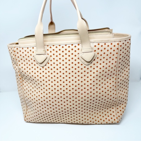 Alberta Di Canio Handbags - Leather Alberta Di Canio Italian Tote Bag Natural Tone Perforated Orange Detail